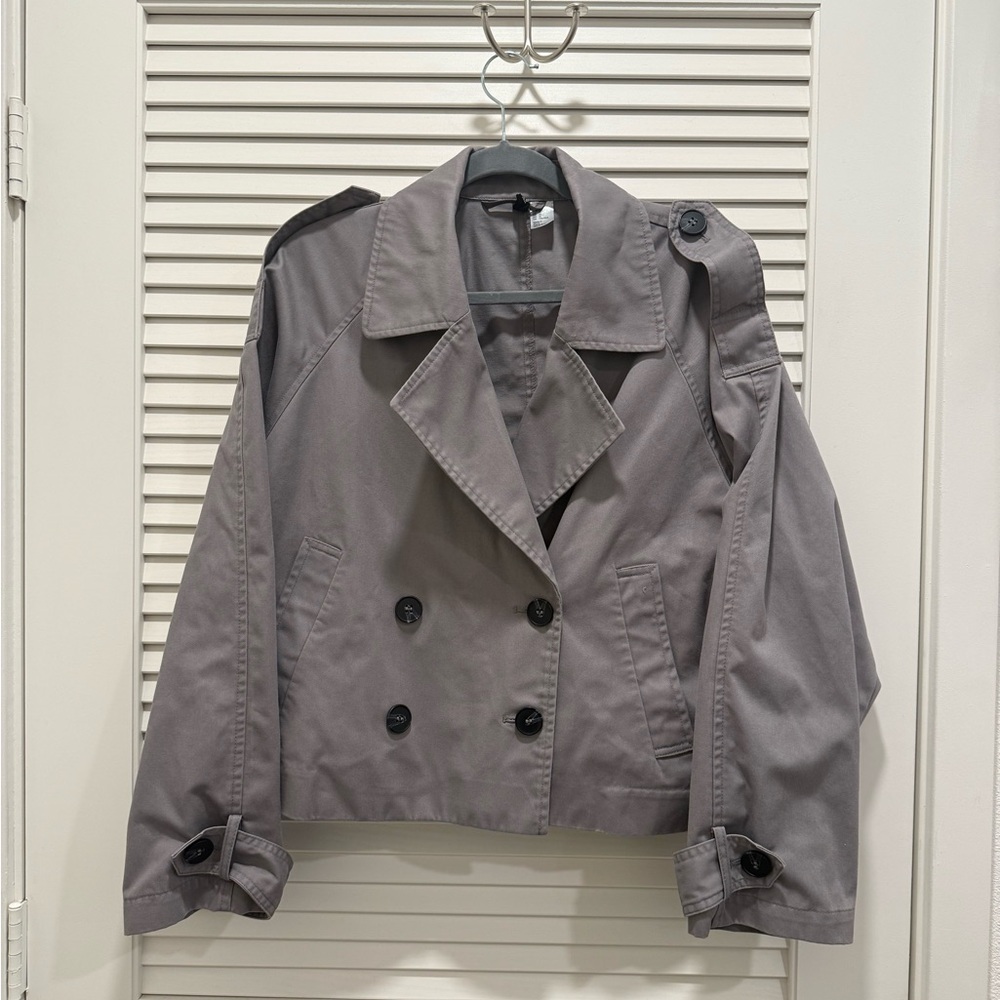 H&M Women's Charcoal Double-Breasted Trench Coat